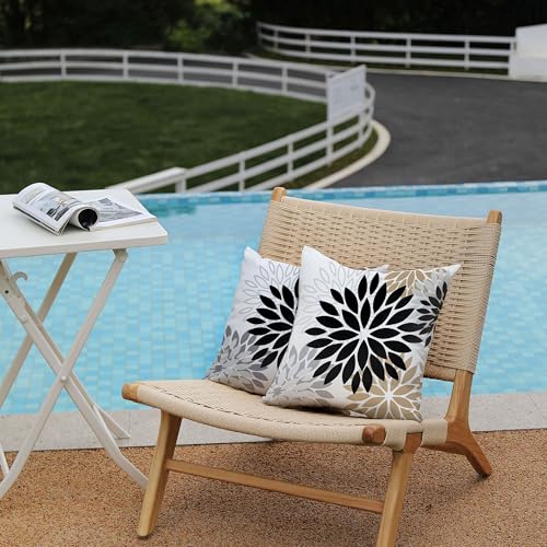 DFXSZ Outdoor Waterproof Pillow Covers 16x16 Set of 2 Black Brown Flower | Spring Summer Waterproof Flower Throw Pillowcases（No Inserts）Outdoor Decor for Patio Funiture Garden Polyester Covers - color: Black Brown Gray, size: 16" x 16" (Pack of 2)