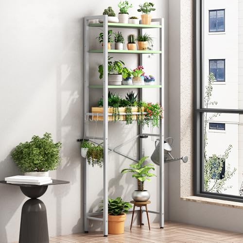 Kalrin Over-The-Toilet Storage Rack, 4-Tier Bathroom Organizer Shelf Over Toilet with Adjustable Shelf and Basket, Freestanding Space Saver Bathroom Shelves Above Toilet for Room (Avocado Green) - color: Whit- Green
