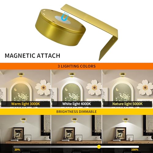 Arixinks Battery Picture Light 3Pack Gold,Wireless Painting Light with Remote,3 Lighting&Dimmable,Wall Art for Painting Accent Light &Timer for Pictures Frames Gallery Potrait Magnetic - color: Gold, size: 3PACK