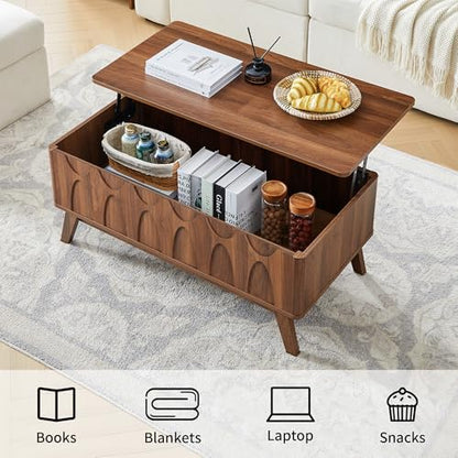 Bifins Coffee Table, Lift Top Coffee Table with Hidden Compartment | Mid Century Modern Coffee Table with Storage, Rectangular Center Table with Lift Tabletop for Living Room - color: Walunt