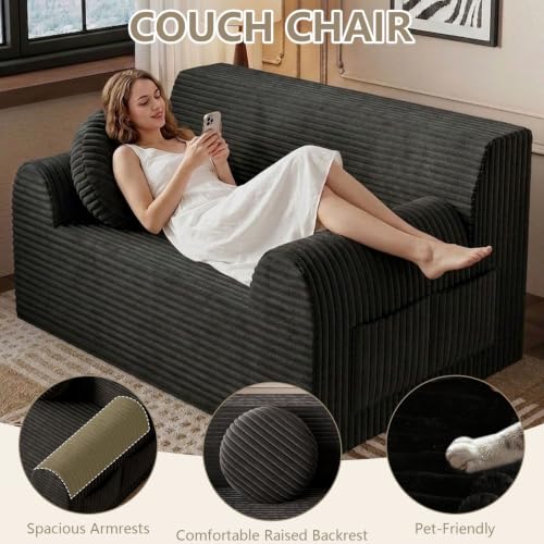 42" Boneless Oversized Chair with Side Pocket, Sofa Small Single Couch in a Box, Deep Seating Boneless Chair for Bedroom Living Room Office Apartment, No Assembly, Black - color: Black, size: 42'' Style 3