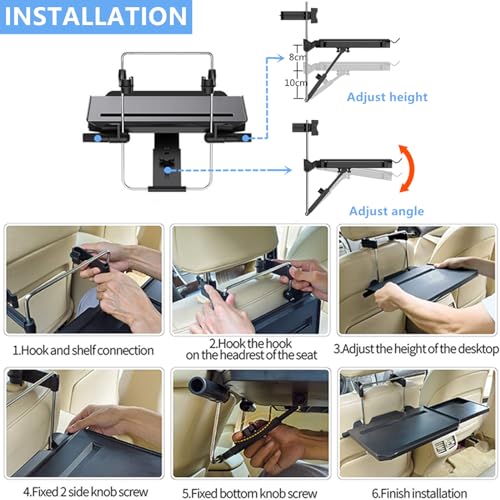2 in 1 Car Steering Wheel Tray / Back Seat Headrest Tray for Eating Food Drink and Writing Laptop Work, XERGUR Black Car Desk