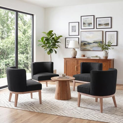 Modern Barrel Accent Chair，Mid Century Armless Side Chair Linen Fabric Upholstered Comfy Reading Chair with Solid Wooden Frame for Living Room/Bedroom, Black - color: Black, size: 1PC