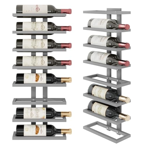 Hoctieon 8 Tier Wall Mount Wine Rack, Wall Racks for Wine Bottles Display and Storage, Hanging Bottle Organizer for Living Room, Kitchen, Wine Cellar, Bar, Grey - color: Grey, size: 1 Pack (8 Bottles)