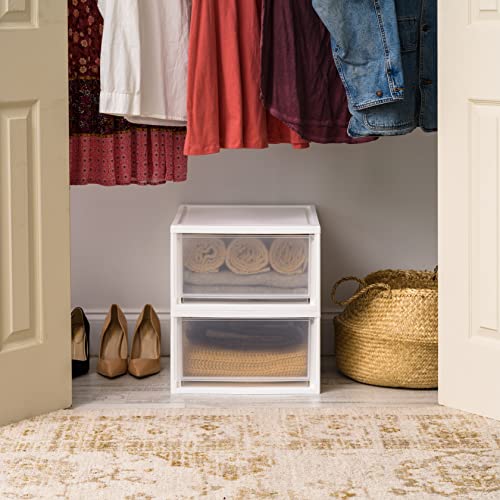 IRIS USA 2-Pack 30 Qt. Stacking Drawer Organizer with Sliding Drawer, White | Store clothing, accessories, pantry items, and household essentials around your home with organized storage solutions - size: 30 Qt., style: 2 Pack
