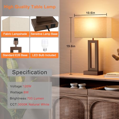 Seealle Bedroom Lamps for Night Stands - Touch Control, 3 Way Dimmable, USB C+A Charging, LED Bulbs, Easy Assembly(Yellow&Brown) - color: P. Beige&Coffee, size: Medium(19.6in)