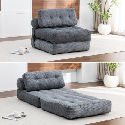 Grey Convertible Sofa Bed Folding Sofa Bed Sleeper Chair Couch Beds, Comfy Floor Beds with Pillow and Back Support, Small Couch for Bedroom, Living Room Bedroom - color: Grey