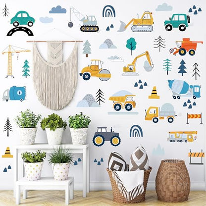 AOWDIAO Construction Vehicle Wall Decals – 90Pcs Reusable Peel and Stick Vinyl Stickers for Kids’ Room, Nursery & Playroom – Removable Truck Decoration for Boys & Toddlers - style: Construction Vehicle