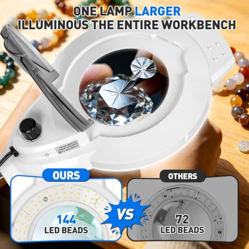 KIRKAS LED Magnifying Lamp with Clamp, 2,200 Lumens Dimmable 28in 12X 30X | Magnifying Glass with Light for Repair Reading Craft Needlework Workbench Magnifier Dust Cover Adjust Swivel Arm - color: White 28in Magni-attach