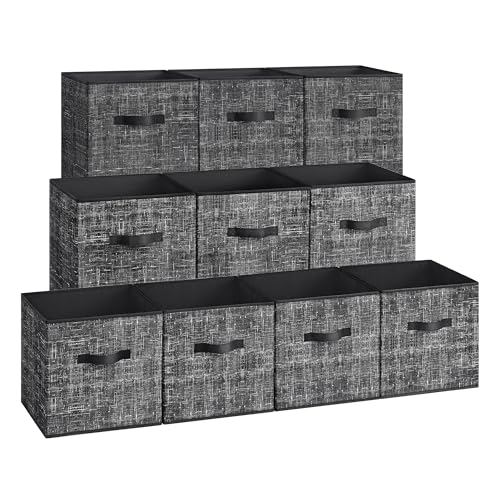 SONGMICS Storage Cubes, 13 x 13 x 13 Inches Non-Woven Fabric Bins with Double Handles, Set of 10, Closet Organizers for Shelves, Foldable, for Clothes, Classic Black UROB133B01 - color: Classic Black, size: 13 Inch-10 pack