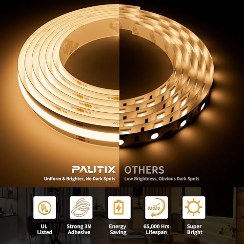PAUTIX 5V USB CCT Tunable COB LED Strip Lights 6.56ft/2m,1280LEDs 1200lm 2700K-6500K Dimmable CRI85+ with RF Remote TV Backlight,Flexible Under Cabinet Tape Light for Bedroom,Kitchen,Home DIY Lighting - color: 2700K-6500K