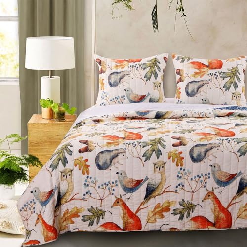 Greenland Home Willow Novelty Forest Animals Reversible Quilt Set, 3-Piece Full/Queen, Natural - color: Natural, size: 3-Piece Full/Queen