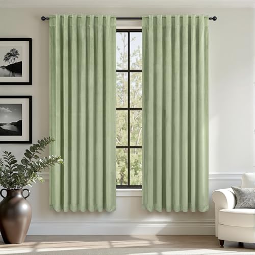 Sage Green Velvet Curtains 72 Inch Length for Mater Bedroom Boys Playroom Gamer Gaming Room Darkening Light Blocking Drape for Living Room Office Rustic Boho Vintage Luxury Home Decor Back Tab 2 Panel - color: Sage Green, size: 52"W x 72"L (Pack of 2)