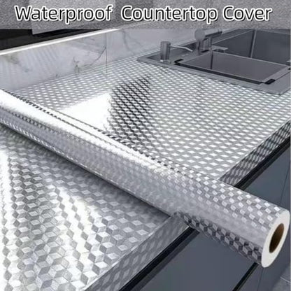 Soqool Oil Proof Kitchen Wallpaper Peel and Stick Backsplash Sticker Self Adhesive Contact Paper for Drawer Cabinet Shelf Liner, Waterproof Table/Countertop Cover 15.7" W x 393.7" L - color: Silver-3dcube, size: 15.7"W x 393.7"L