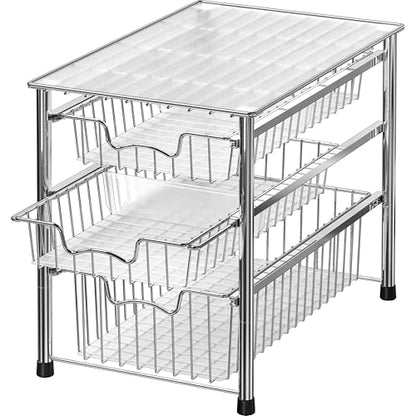 Simple Houseware Stackable 3 Tier Sliding Basket Organizer Drawer, Chrome - color: Chrome, size: 3-tier