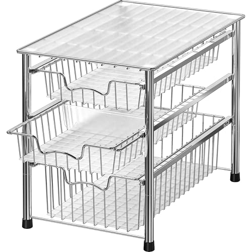 Simple Houseware Stackable 3 Tier Sliding Basket Organizer Drawer, Chrome - color: Chrome, size: 3-tier