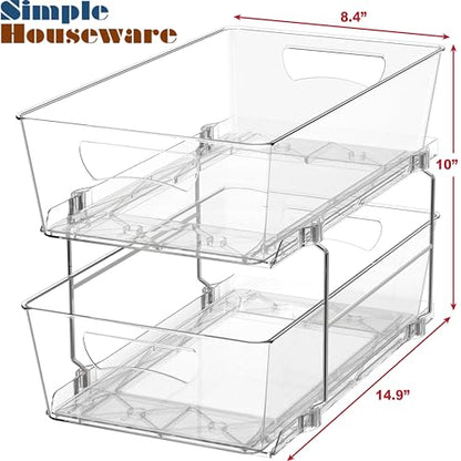 Simple Houseware 2 Tier Basket Drawer Cabinet Pull-Out Organizer, Clear - size: 1-Pack