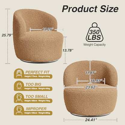 FiveWillowise Swivel Accent Chair Set of 2, 360° Small Round Barrel Chairs, Modern Cozy Sherpa Padded Armchair for Living Room, Bedroom, Waiting Room, Office, Sand - color: Sand, size: 2 PC