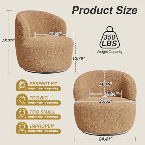 FiveWillowise Swivel Accent Chair Set of 2, 360° Small Round Barrel Chairs, Modern Cozy Sherpa Padded Armchair for Living Room, Bedroom, Waiting Room, Office, Sand - color: Sand, size: 2 PC