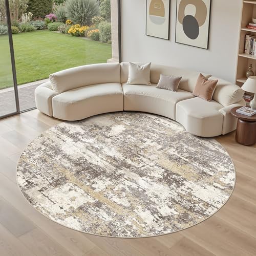 8ft Round Rug, Circle Area Rugs for Living Room, Gold Brown | Abstract Washable Rug Modern Large Soft Stain Resistant Non Slip Backing for Bedroom Dining Room Office Home Decor - color: Gold Brown, size: 8' (Round)