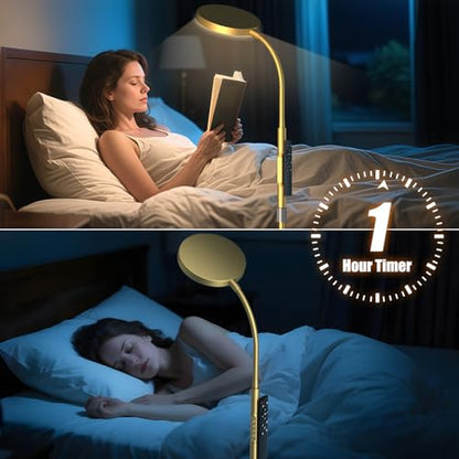 PACOVY 플로어 램프, 거실 침실용 높이 조절 가능한 플로어 램프, 120 LED 매우 밝은 스탠딩 램프 리모컨 및 터치 컨트롤 조도 조절 가능한 구즈넥 톨 스탠드 독서 램프, 사무실 공예용, 골드 - color: 골드.