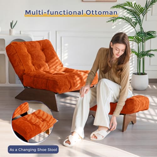 MAXYOYO Accent Chair with Ottoman, Lounge Chair with Adjustable Backrest | Tufted Living Room Chair Upholstered Lounge Chair with Footrest Set, Modern Chair for Reading Room, NEW Orange - color: New Orange