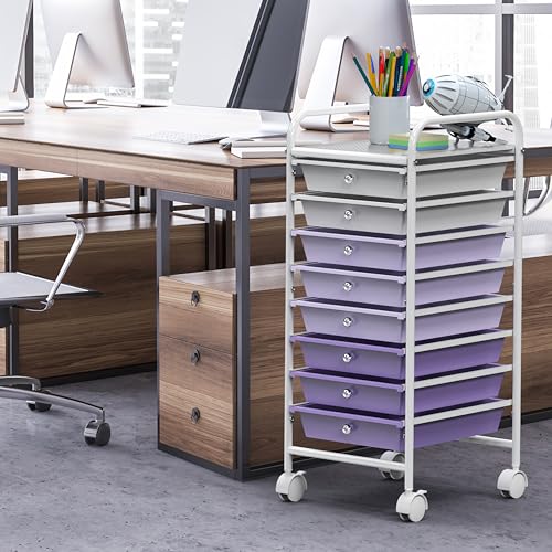 Simple Houseware 8 Drawers Rolling Utility Cart Art Craft Storage, Purple | 1-Column, 30.25" Height, Lockable Wheels, for School, Office, Art Craft, and Paper Storage - color: Purple, size: 8 Drawers