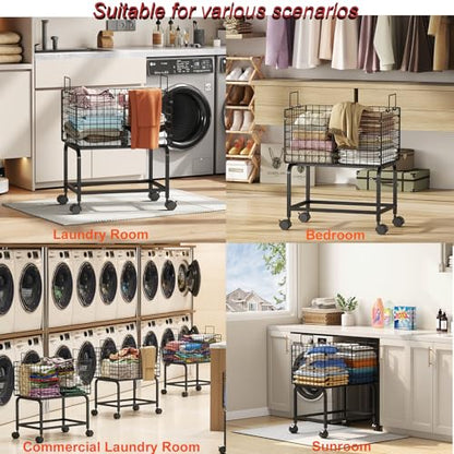 Wire Laundry Hamper Cart,Rolling Laundry Carts with Pull Handle,Black Tall Laundry Basket,Commercial Wire Laundry Hamper Cart-23.6 * 15.75 * 28 inches - style: Medium Oblong-Black