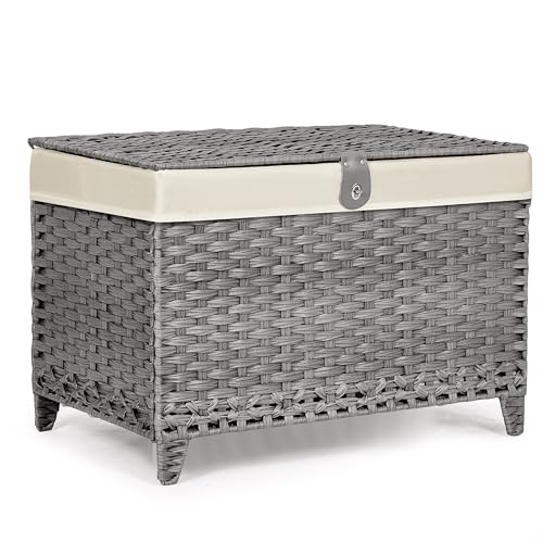 Wicker Storage Basket with Lid, 160L Shelf Basket with Removable Liner Bag | Rattan-Inspired Woven Design, Elevated Feet, Storage Trunk for Wardrobe, Bedroom & Home Organization - color: Grey, size: 160L