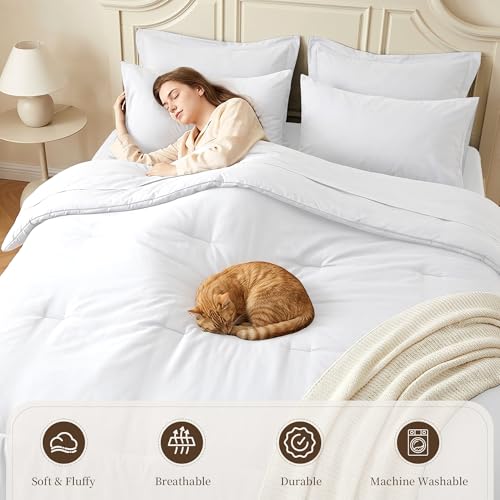 California King Comforter Set 7 Pieces - Ultra-Soft Bed in a Bag, Cozy Luxury All Season Bedding Sets with Comforter, Flat Sheet, Fitted Sheet, 2 Pillow Shams & 2 Pillowcases, White - color: White, size: California King