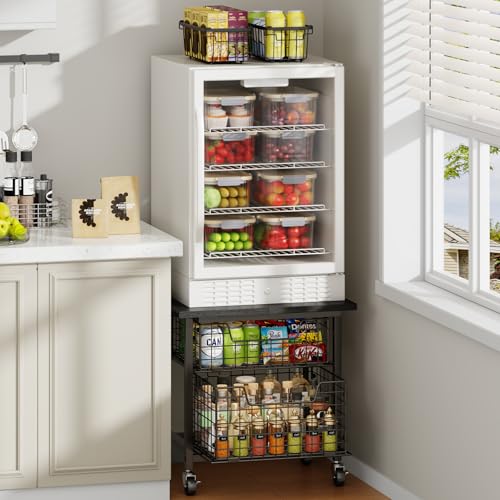 Mini Fridge Stand with Storage, Small Refrigerator Stand with 2 Drawers, Mini Fridge Shelf Cabinet-Max Load 300 LBS Heavy Microwave Stand Mini Fridge Cart for Dorm, Apartment, Kitchen (Black) - color: Black