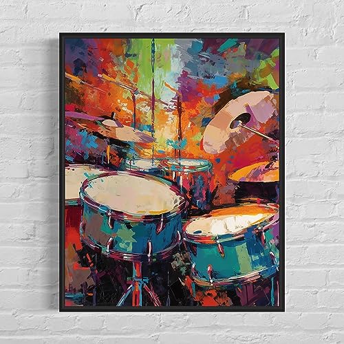 Drums Art Print Poster, Wall Art Painting Decor. Paint Splash Style Artwork. (Drums, 11x14 inches (Unframed)) - color: Drums, size: 14"L x 11"W
