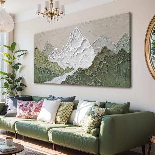 YISXINOAG Mountain Abstract Wall Art For Living Room Modern Canvas Art Wall Decor Print Green Wall Art Abstract Mountain Forest Landscapes Print Painting Ready To Hang Wall Pictures 24×48 In - color: Grass Green, size: 48"L x 24"W