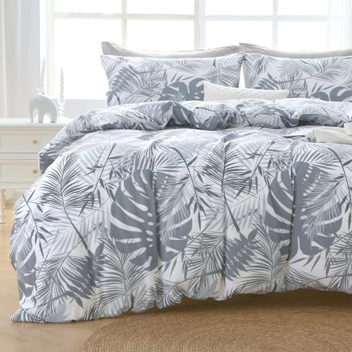 Black&Grey Full Comforter Set, Elegant Floral Print Bed in a Bag 7 Pieces, Ultra Soft & Breathable Reversible Botanical Pattern Bedding Set with Comforter, Sheets, Pillowcases, and Shams - color: Black Grey Leaves, size: Full(82"x86")