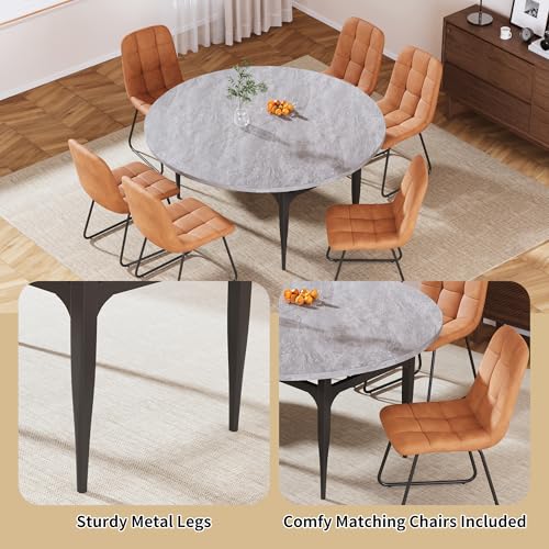 HIPIHOM 55‑Inch Extendable Dining Table Set with 6 Upholstered Chairs and Metal Frame for Dining Room - color: Grey/Brown