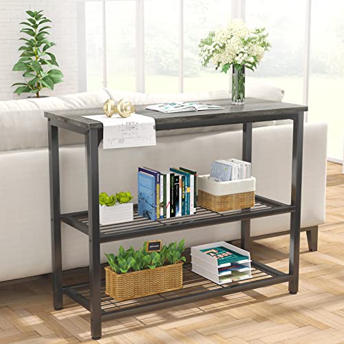 Ecoprsio Small Console Table, Sofa Table with Double Mesh Shelves, Modern Entryway Table for Entryway, Hallway, Foyer, Front Hall, Sofa Couch, Living Room, Bar, Kitchen, 32 Inch, Grey - color: Grey, style: 3-Tier