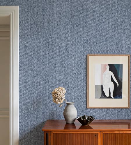 Grasscloth Peel and Stick Wallpaper Blue Contact Paper 16in x 118in | Faux Linen Vintage Wallpaper Textured Removable Wall Paper Grass Cloth Cabinets Bedroom for Cabinet Self Adhesive Vinyl - color: Blue, size: 15.7" x 118.1"