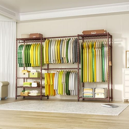E1 Heavy Duty Closet Garment Rack, 6 Tiers Adjustable Clothes Rack | Bronze Freestanding Expandable Clothing Storage with 4 Hanger Rods, Easy to Assemble Wardrobe System - color: Bronze