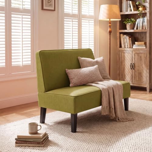 Changjie Furniture Small Loveseat Sofa Upholstered Mini Couch for Small Spaces 2-Seater Sofa Couch with Wooden Legs for Bedroom Living Room (Green) - color: Green