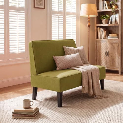 Changjie Furniture Small Loveseat Sofa Upholstered Mini Couch for Small Spaces 2-Seater Sofa Couch with Wooden Legs for Bedroom Living Room (Green) - color: Green