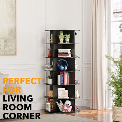 SpaceAid Black 6-Tier Spinning Rotating Shoe Rack Organizer, Shoe Display Tower Lazy Susan, Revolving Shoes Rack StorageOrganization, 360 Vertical Bags Holder Rotate Organizer - size: 6 Tier, 54.2" H
