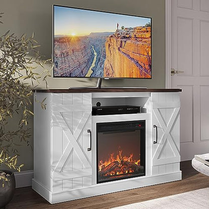 BELLEZE 47" TV Stand with 18" Electric Fireplace Heater & Media Entertainment Center Console Table for TV up to 50" with Open Storage Shelves & Cabinets - Veropeso (White) - color: White, style: 47" TV Stand/W 18" Fireplace