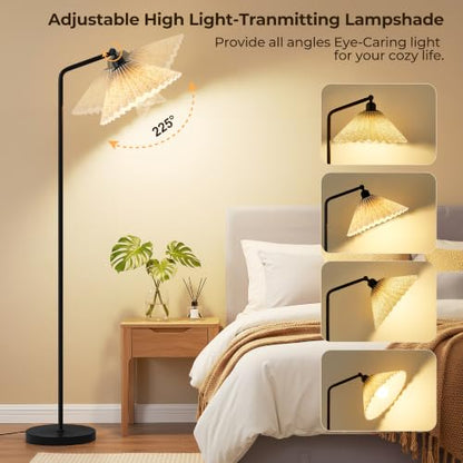 Floor Lamps for Living Room & Bedroom, 63" Modern Tall Standing Lamp, 3CCT | Rustic Pole Lamps for Home Office, Classroom, Bedside, Pleated Lampshade, Foot Switch, Easy Assembly (Bulb Included) - color: Black