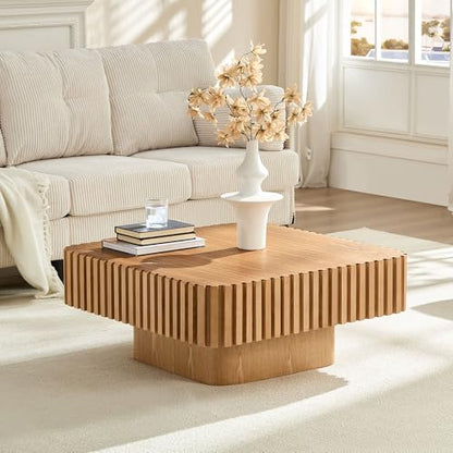 JUSTONE 35-inch Mid-Century Modern Drum Coffee Table, Handcrafted Wood Round Center Table for Living Room, Home Office, Natural Ash - color: 35.43'' - Natural Ash-1