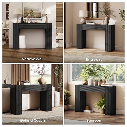 43" Fluted Modern Console Table with Storage, Narrow Entryway Table, Black | Skinny Console Tables for Entryway, Small Entryway Table, Farmhouse Sofa Table Behind Couch for Living Room,Hallway,Entrance - color: Black