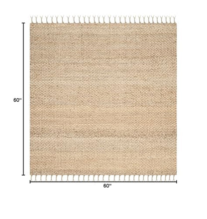 SAFAVIEH Natural Fiber Collection Area Rug - 5' Square, Natural, Handmade Farmhouse Fringe Jute, Ideal for High Traffic Areas in Living Room, Bedroom (NF733A) - size: 5' x 5' (Square)