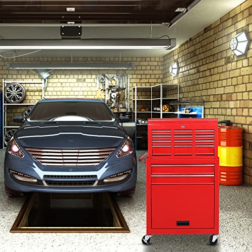 TUFFIOM 8-Drawer Rolling Tool Chest, Tool Storage Cabinet w/Lockable Wheels, Detachable Top, Drawers & Side Hooks, Mechanic Tool Organizer Box for Garage Warehouse Repair Shop - color: Red, size: 8Drawer
