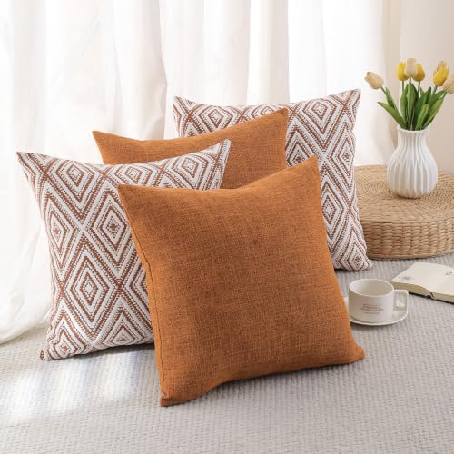 HPUK Throw Pillow Covers 18x18, Set of 4, Golden Brown Couch Pillow Covers | Polyester fabric, patterned and solid designs, hidden zippers, machine washable, for sofas and beds, inserts not included - color: Golden Brown, size: 18" x 18" (Pack of 4)