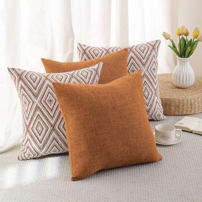 HPUK Throw Pillow Covers 18x18, Set of 4, Golden Brown Couch Pillow Covers | Polyester fabric, patterned and solid designs, hidden zippers, machine washable, for sofas and beds, inserts not included - color: Golden Brown, size: 18" x 18" (Pack of 4)
