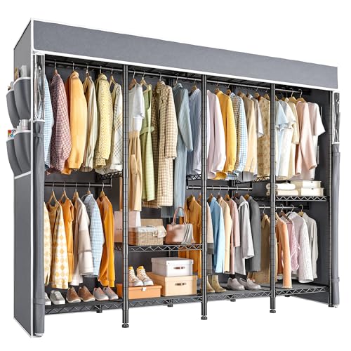 Raybee Clothes Rack with Cover, Heavy Duty, 1150lbs Capacity, Adjustable | 76" W Freestanding, Zipper Dust Cover, 5 Rods & 6 Shelves, Tool-Free Assembly, Space-Saving for Closet, Bedroom, Black - color: Black, style: Clothing Rack with Cover